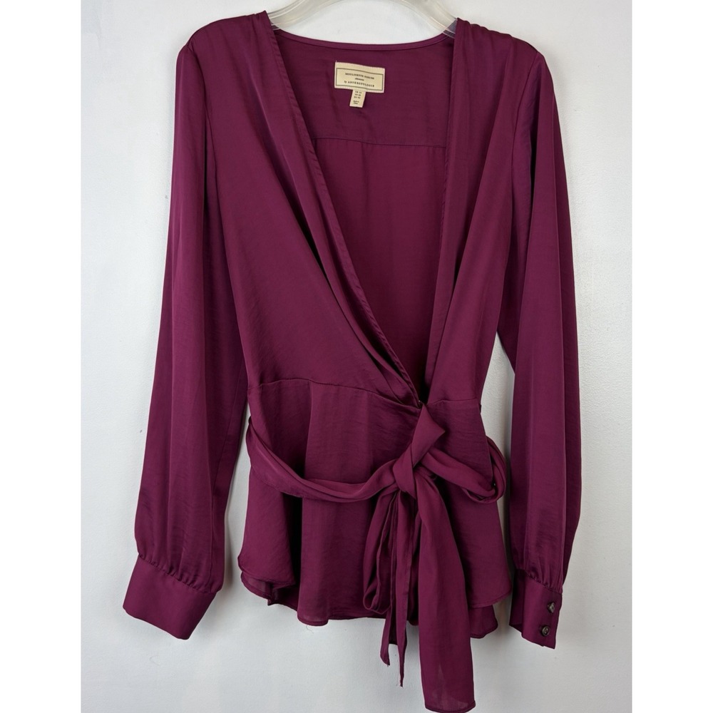 Anthropologie Moulinette Soeurs Satin Wrap Blouse Womens 10 Top Long Sleeve
